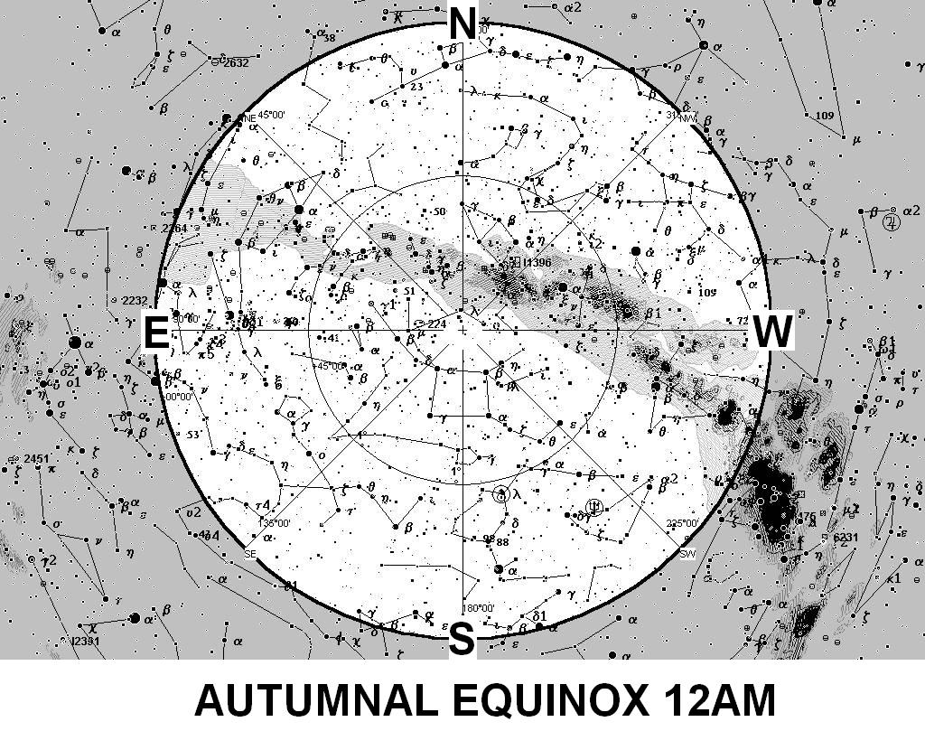 Milky Way at Autumnal Equinox at 12AM from 40 deg N