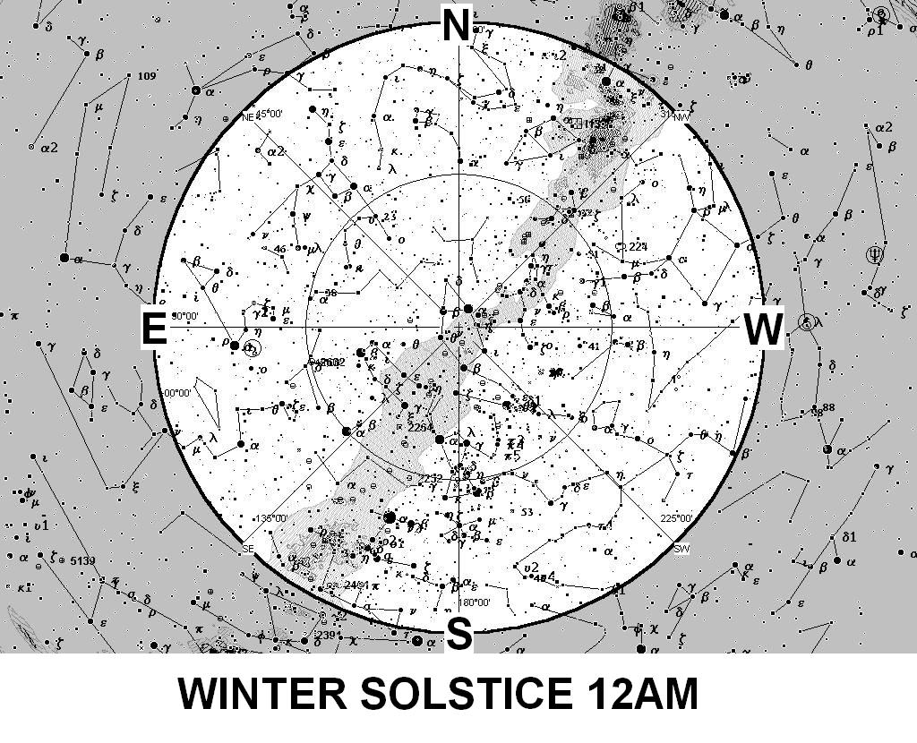 Milky Way at Winter Solstice at 12AM from 40 deg N